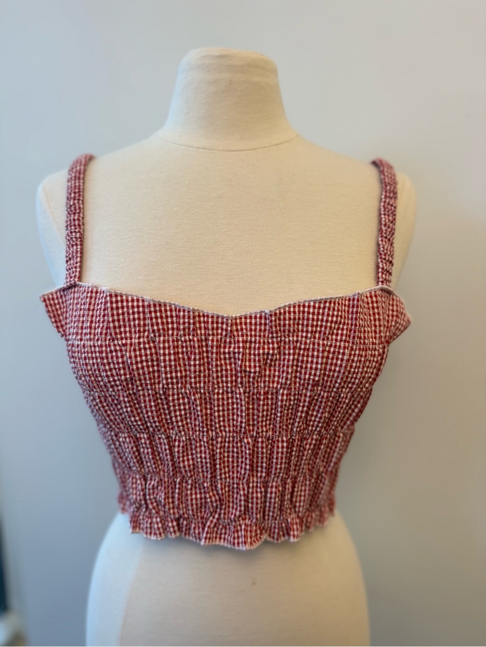 Rita row smocked Mercury vichy red gingham crop top L